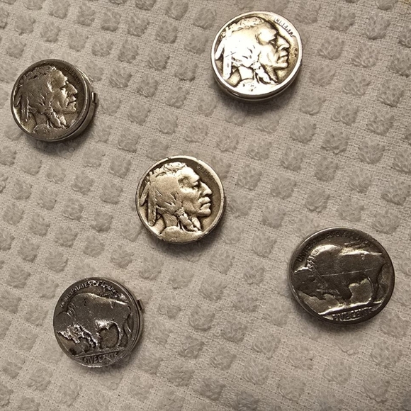 Set of 5 Vintage Buffalo/Indian Head Nickel Button Covers - Picture 2 of 4